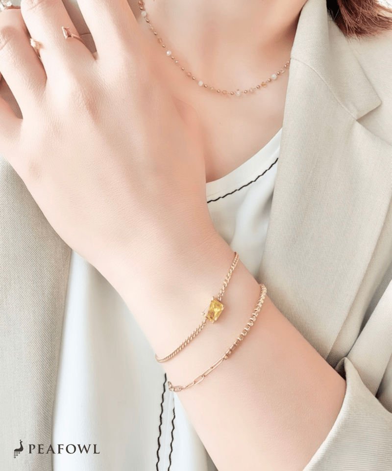 Square Zirconia Chain Bracelet - peafowl