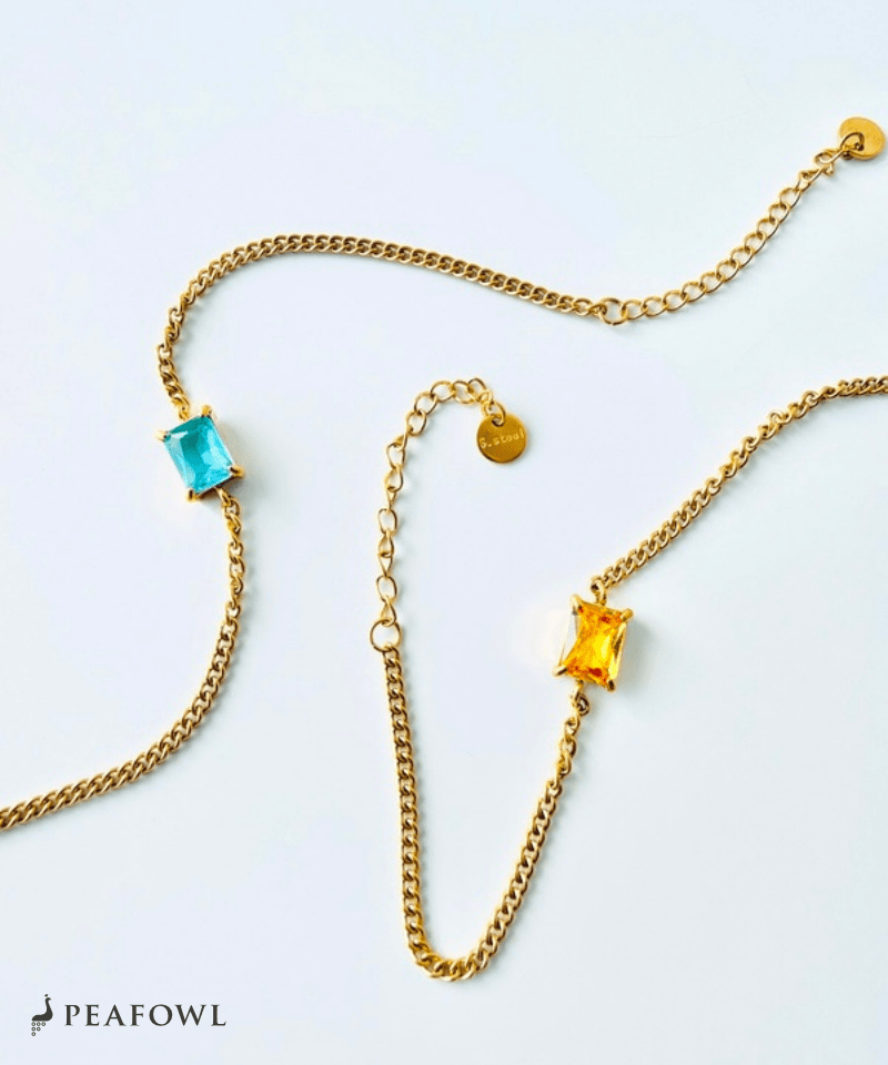 Square Zirconia Chain Bracelet - peafowl