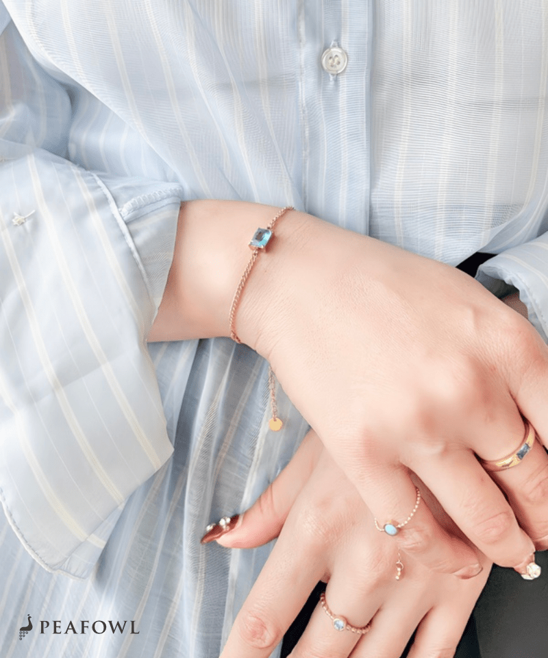 Square Zirconia Chain Bracelet - peafowl
