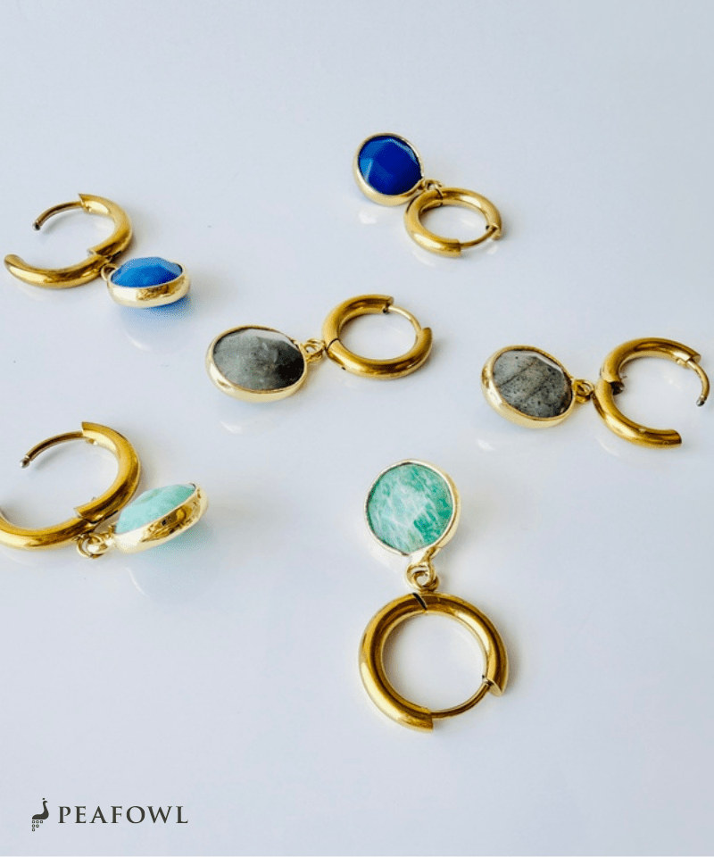 Stone Charm Hoop Pierce - peafowl