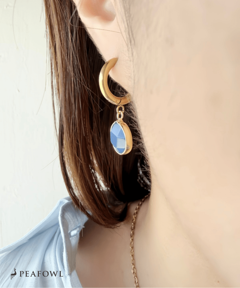 Stone Charm Hoop Pierce - peafowl