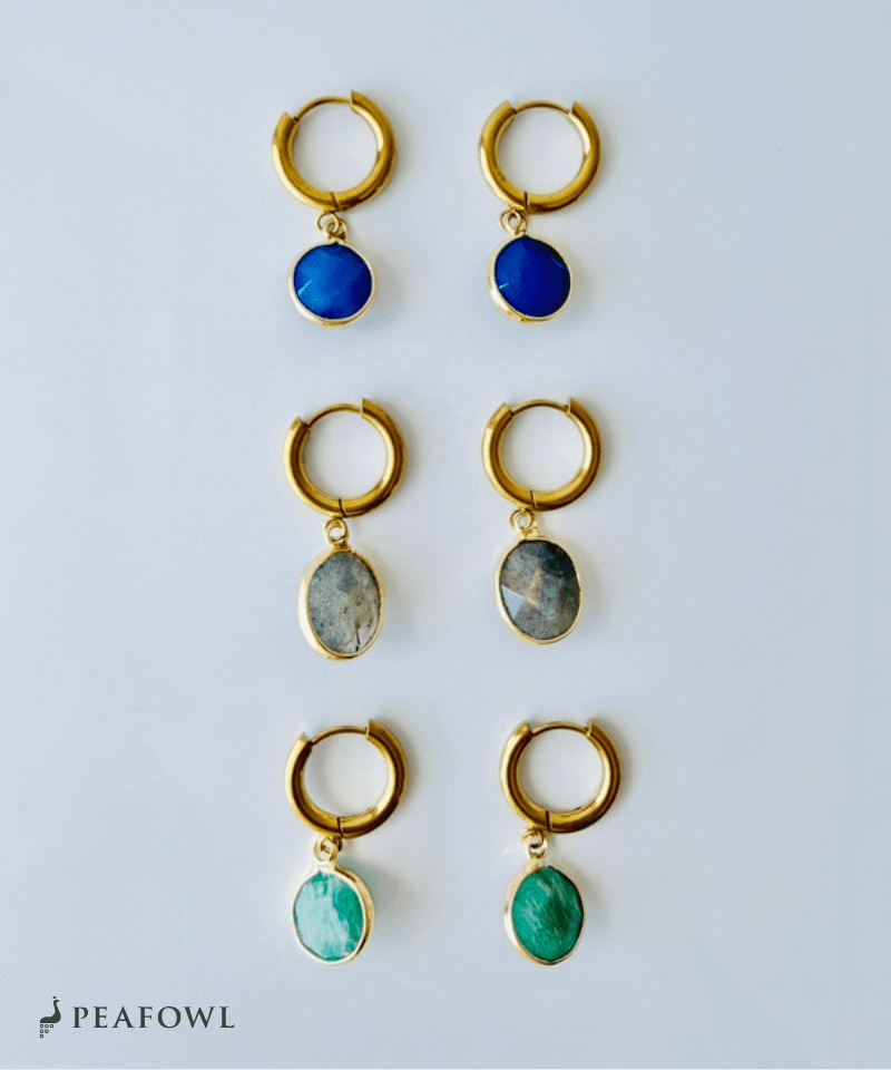 Stone Charm Hoop Pierce - peafowl