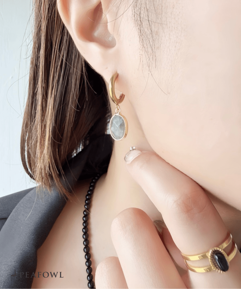 Stone Charm Hoop Pierce - peafowl
