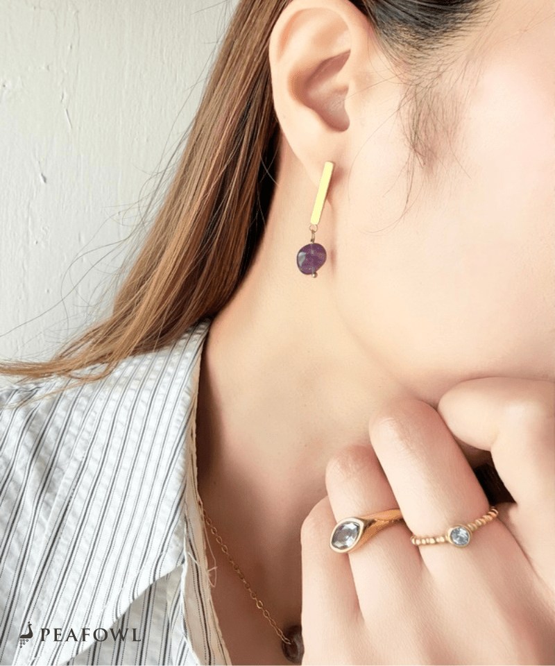 Stone Metal Bar Pierce - peafowl