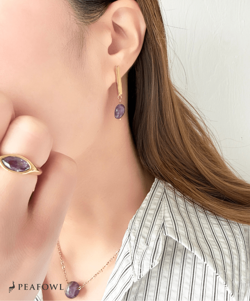 Stone Metal Bar Pierce - peafowl