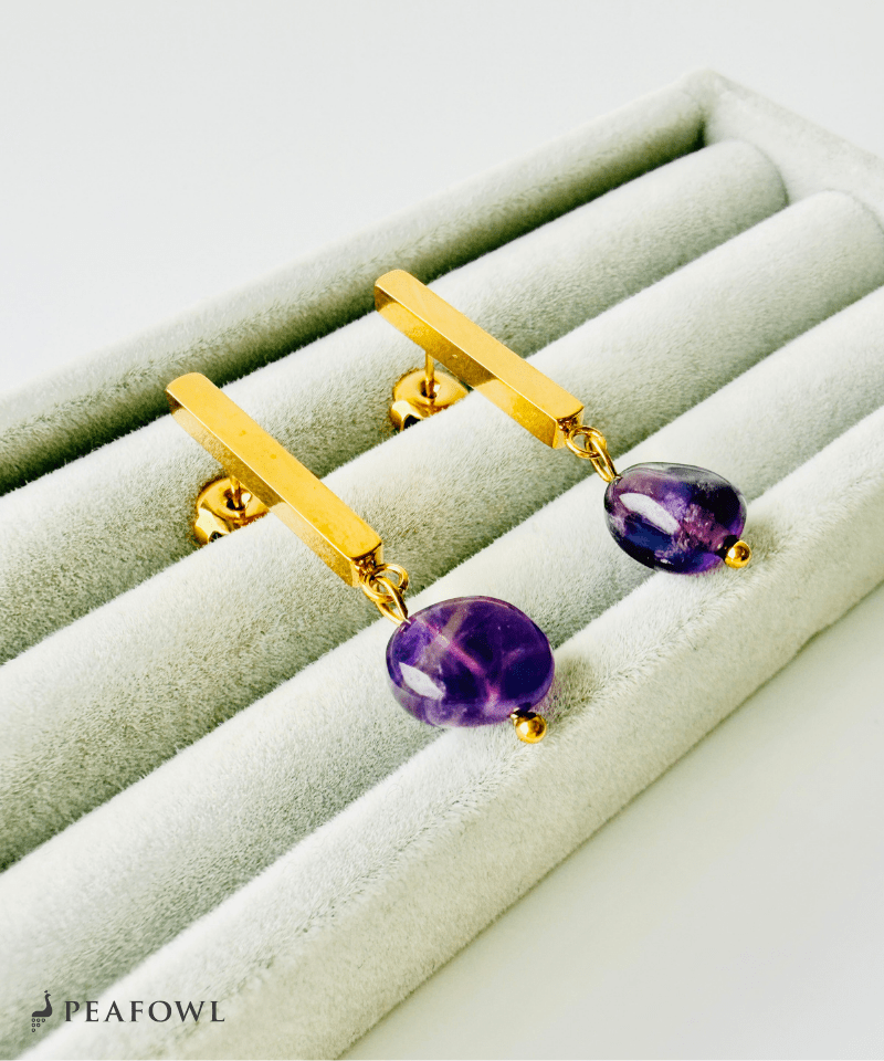 Stone Metal Bar Pierce - peafowl