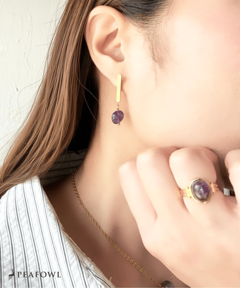 Stone Metal Bar Pierce - peafowl