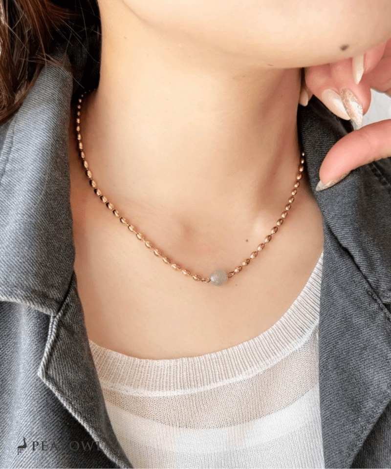 Stone Rice Ball Chain Necklace - peafowl