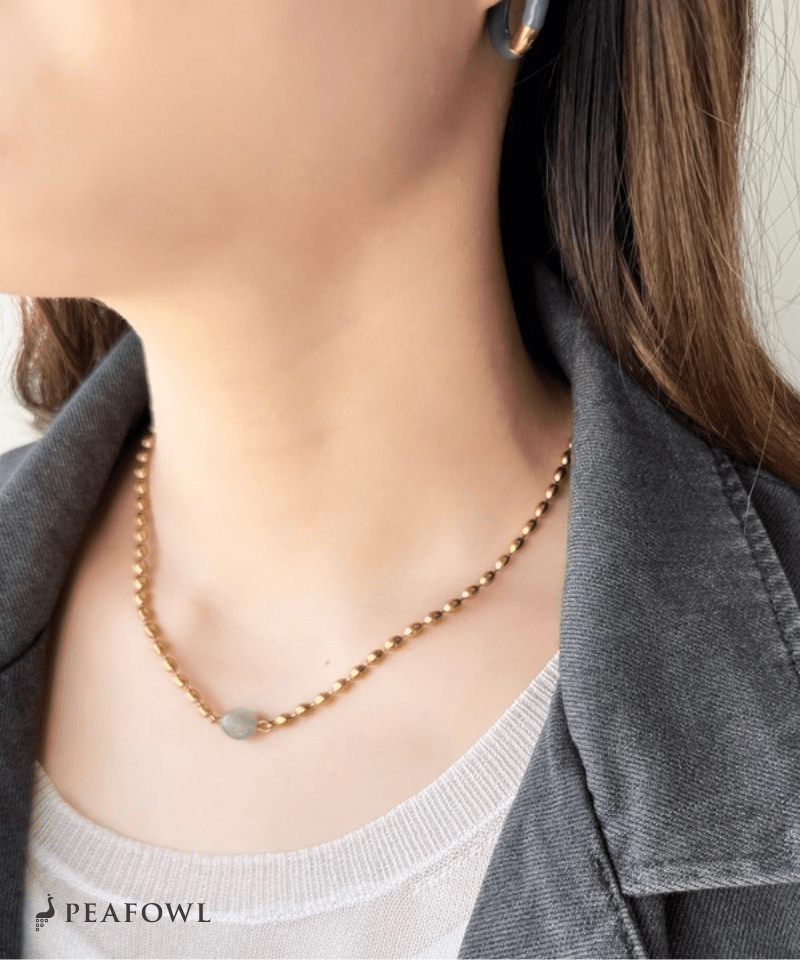 Stone Rice Ball Chain Necklace - peafowl