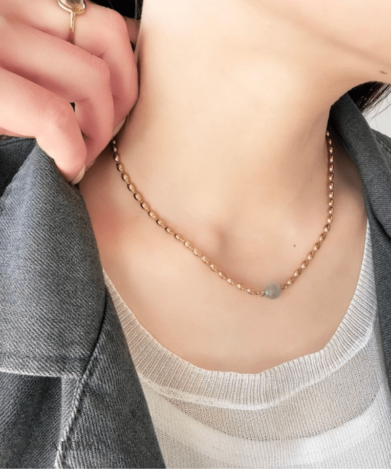 Stone Rice Ball Chain Necklace - peafowl