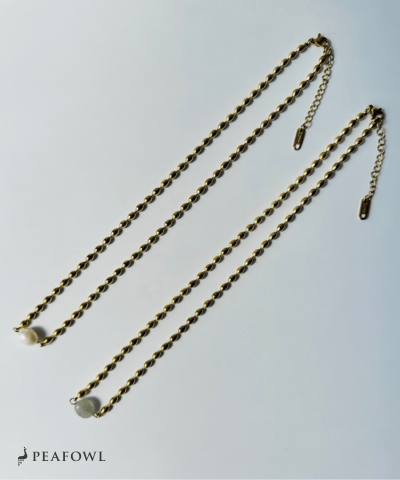 Stone Rice Ball Chain Necklace - peafowl