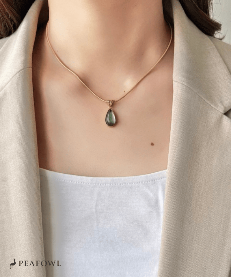 Teardrop Stone Necklace - peafowl