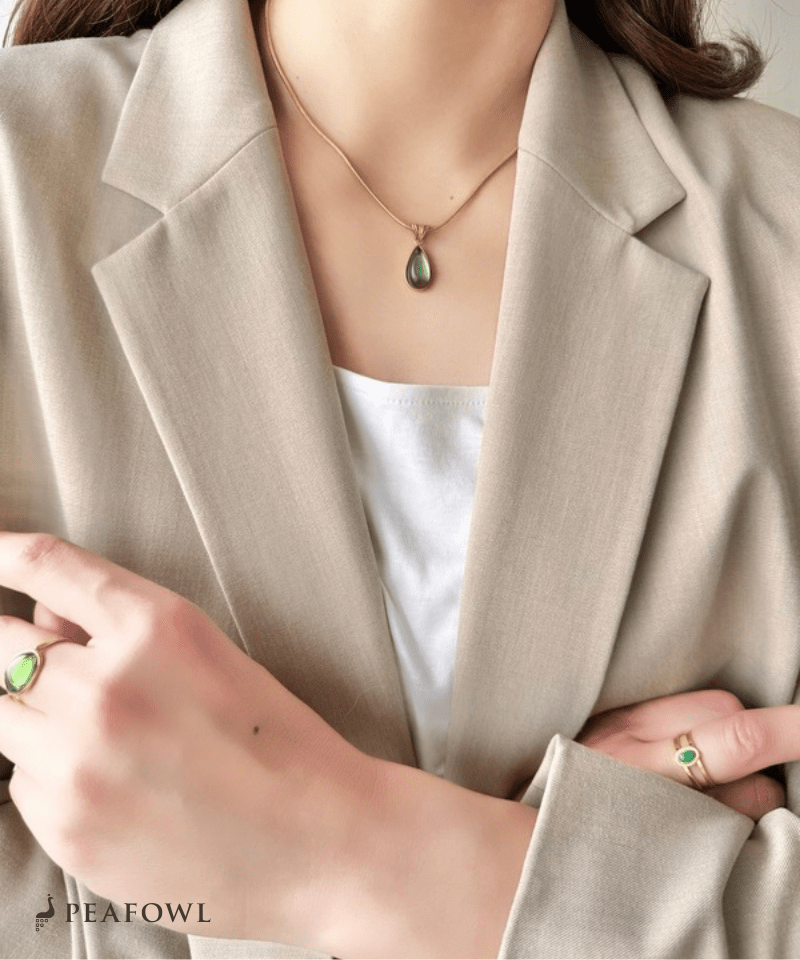 Teardrop Stone Necklace - peafowl