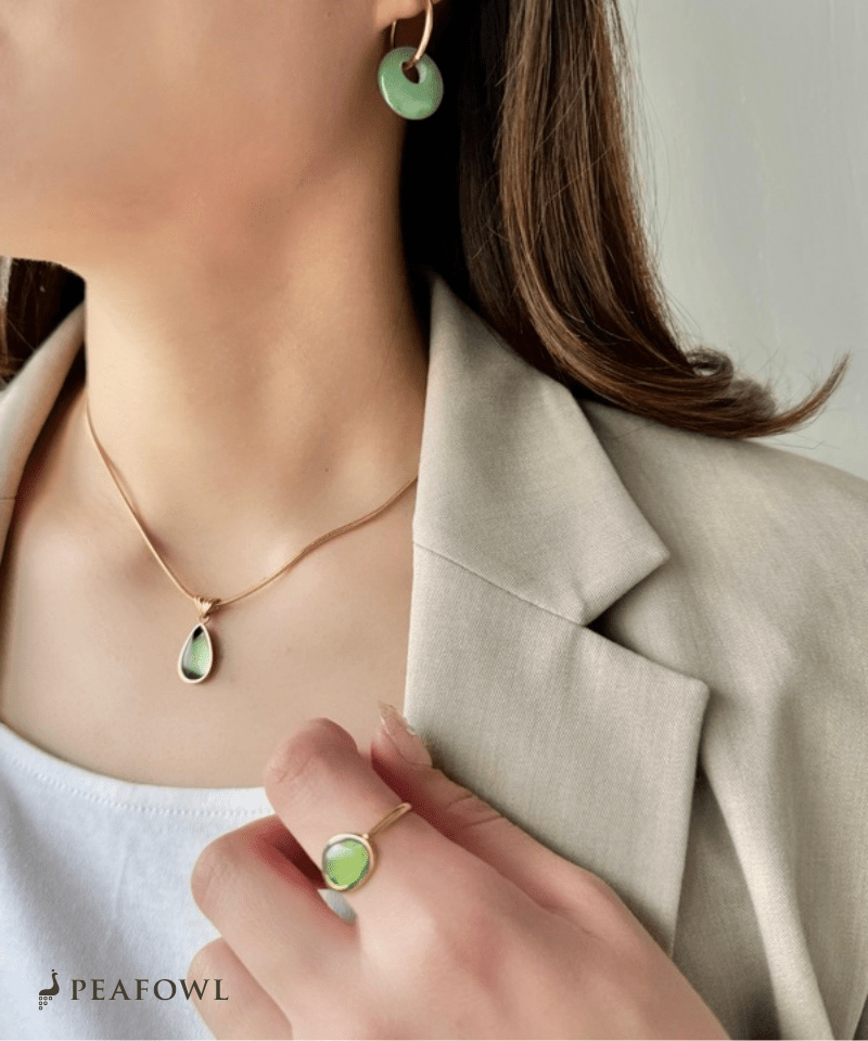 Teardrop Stone Necklace - peafowl