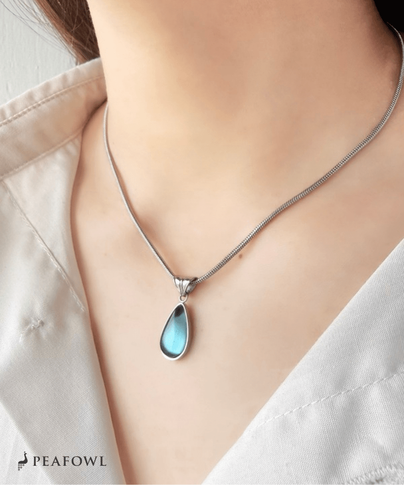 Teardrop Stone Necklace - peafowl