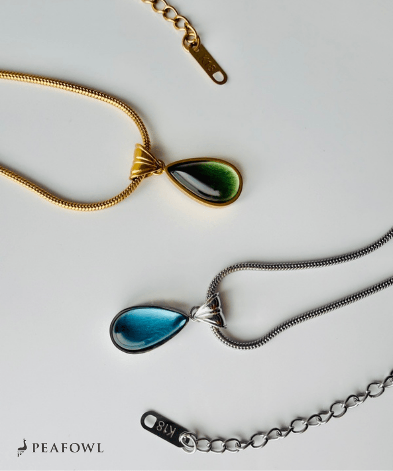Teardrop Stone Necklace - peafowl