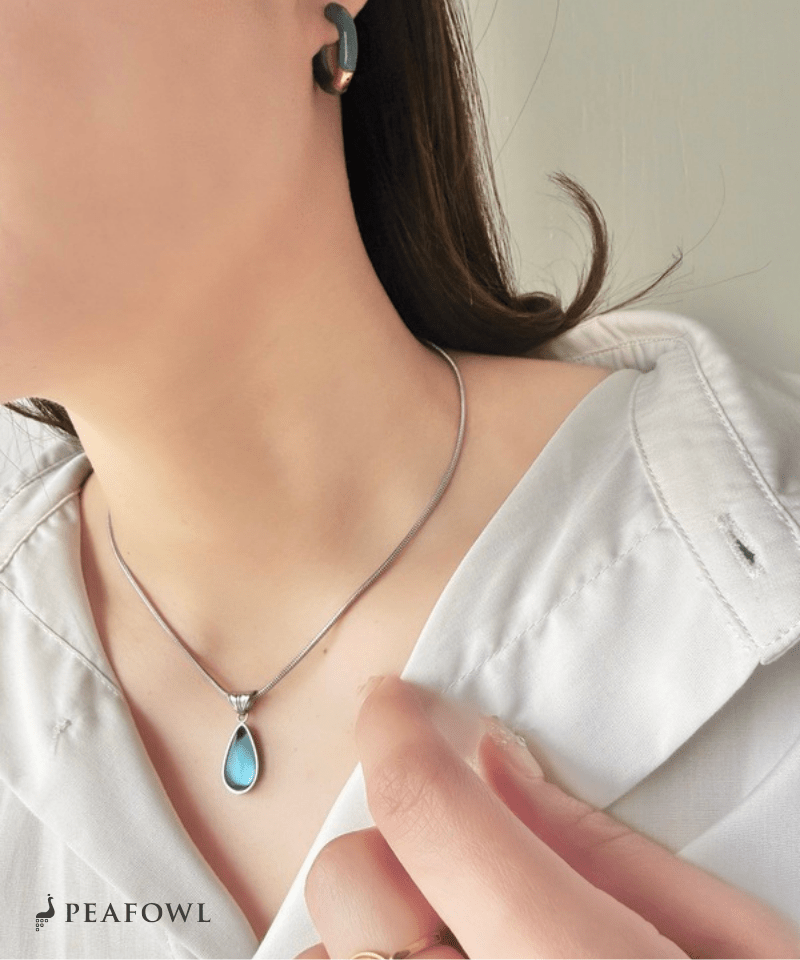 Teardrop Stone Necklace - peafowl