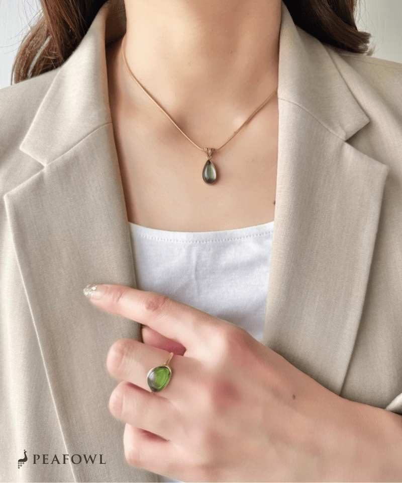 Teardrop Stone Necklace - peafowl