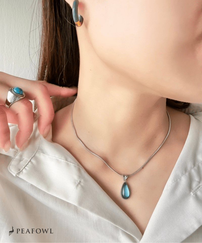 Teardrop Stone Necklace - peafowl