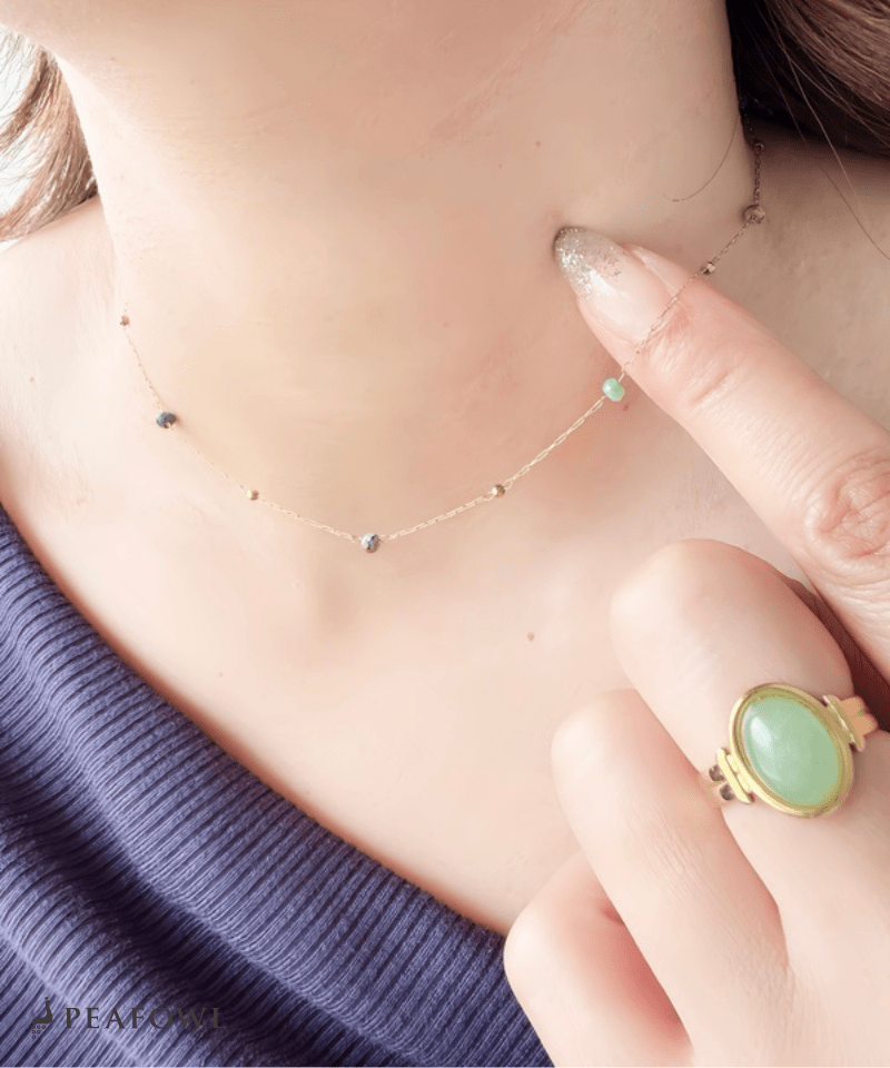 Tiny Stone Necklace - peafowl
