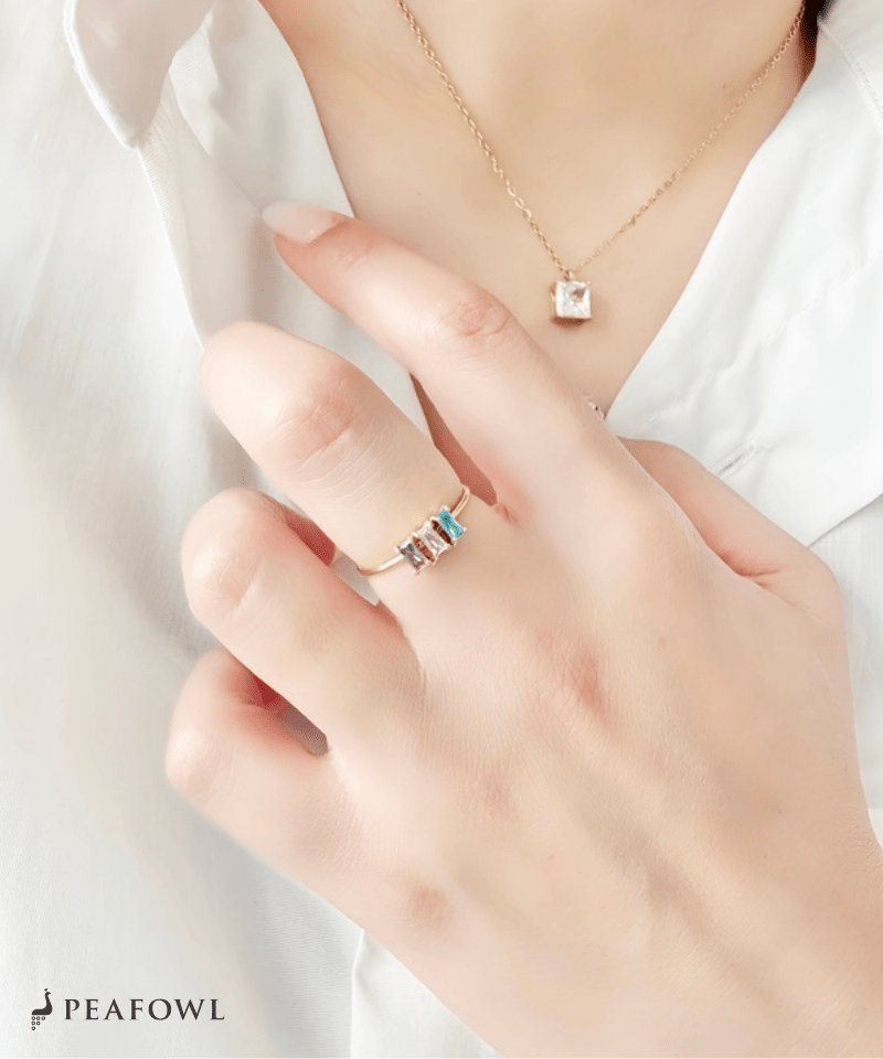 Trio Color Stone Ring - peafowl