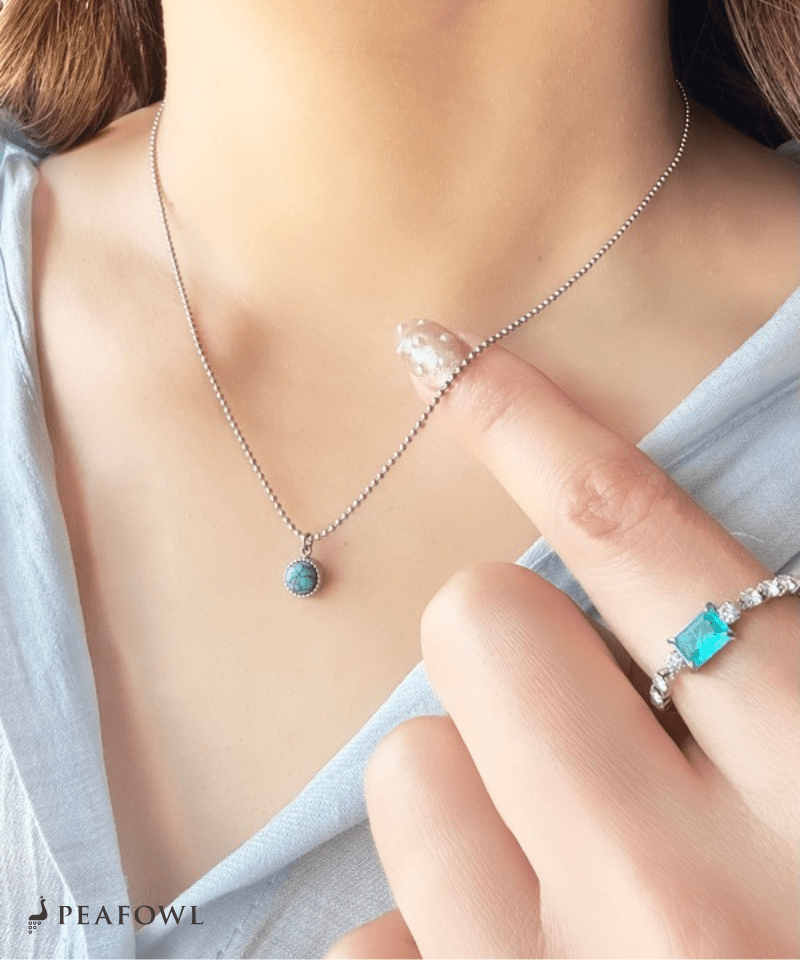 Turquoise Round Necklace - peafowl