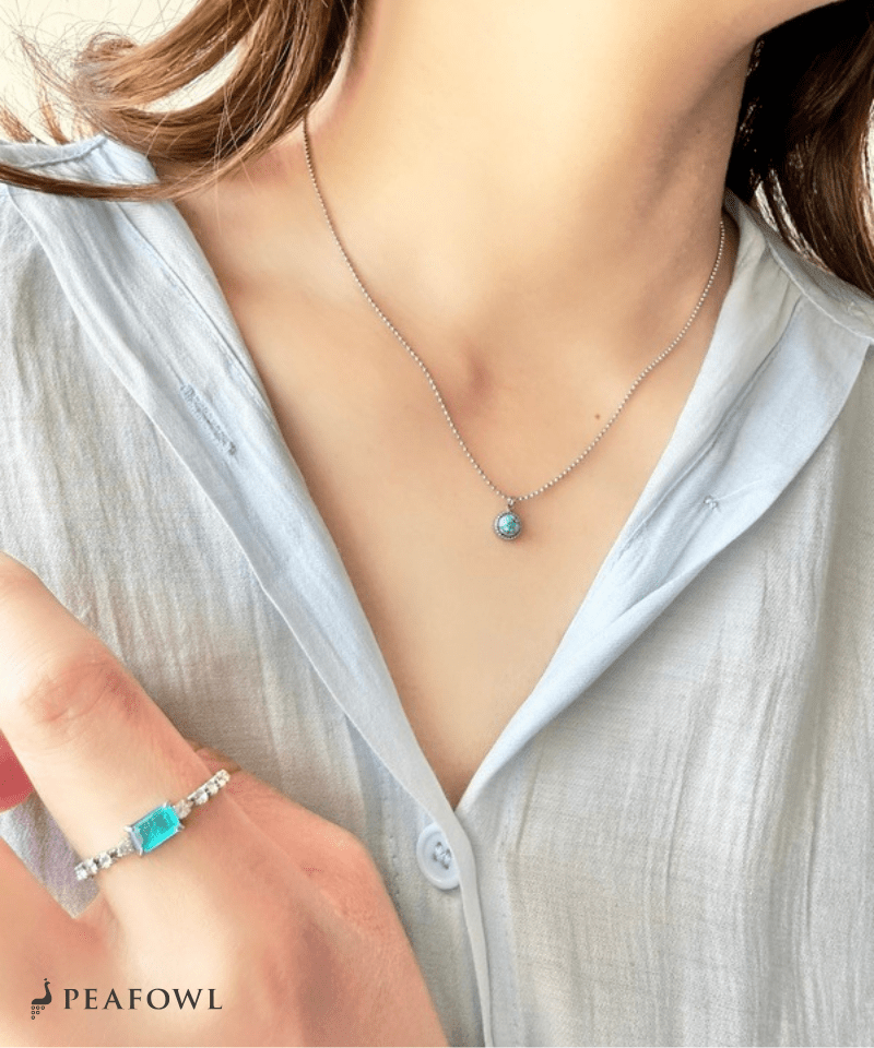 Turquoise Round Necklace - peafowl