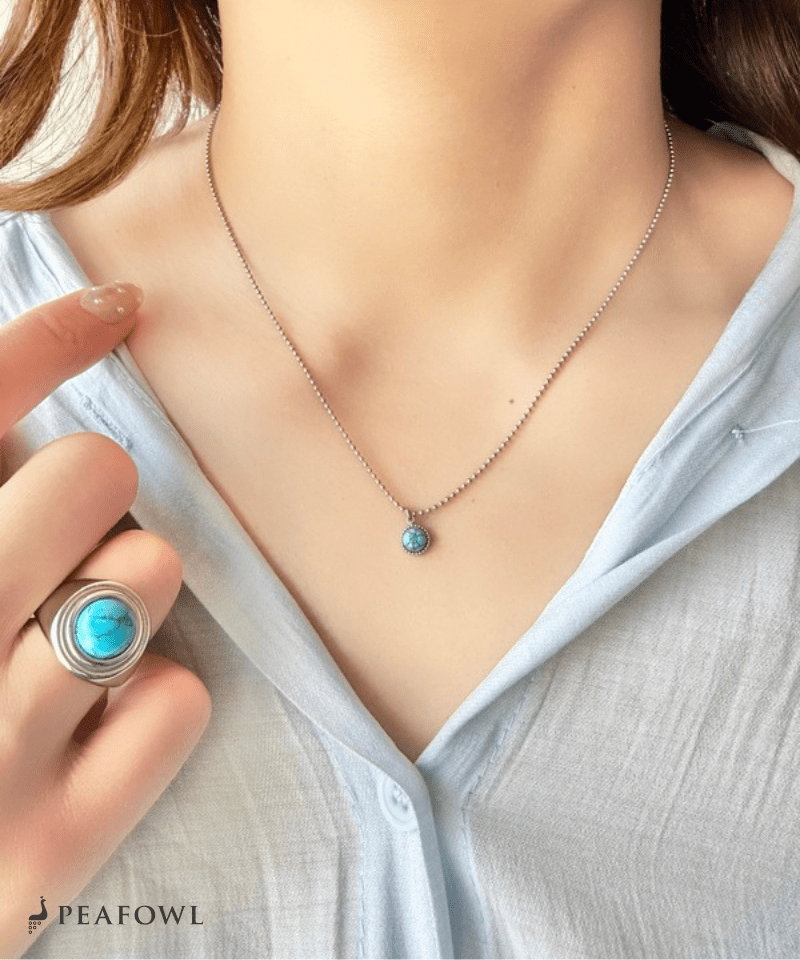 Turquoise Round Necklace - peafowl