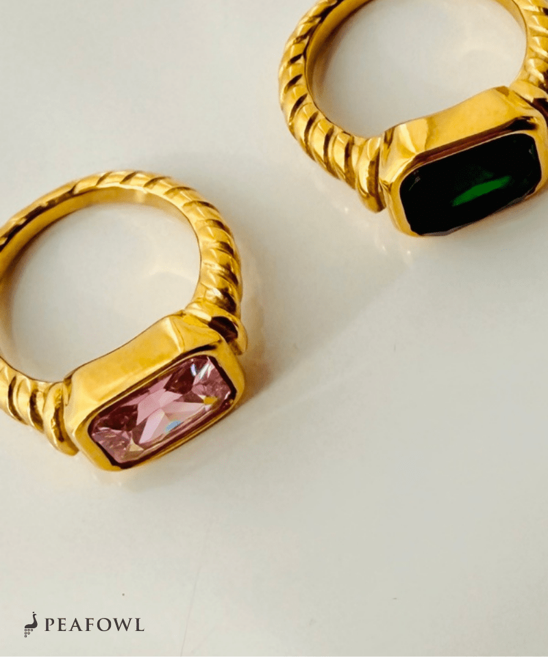 Twist Square Zircon Ring - peafowl