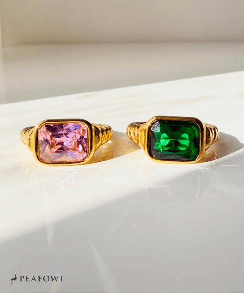 Twist Square Zircon Ring - peafowl