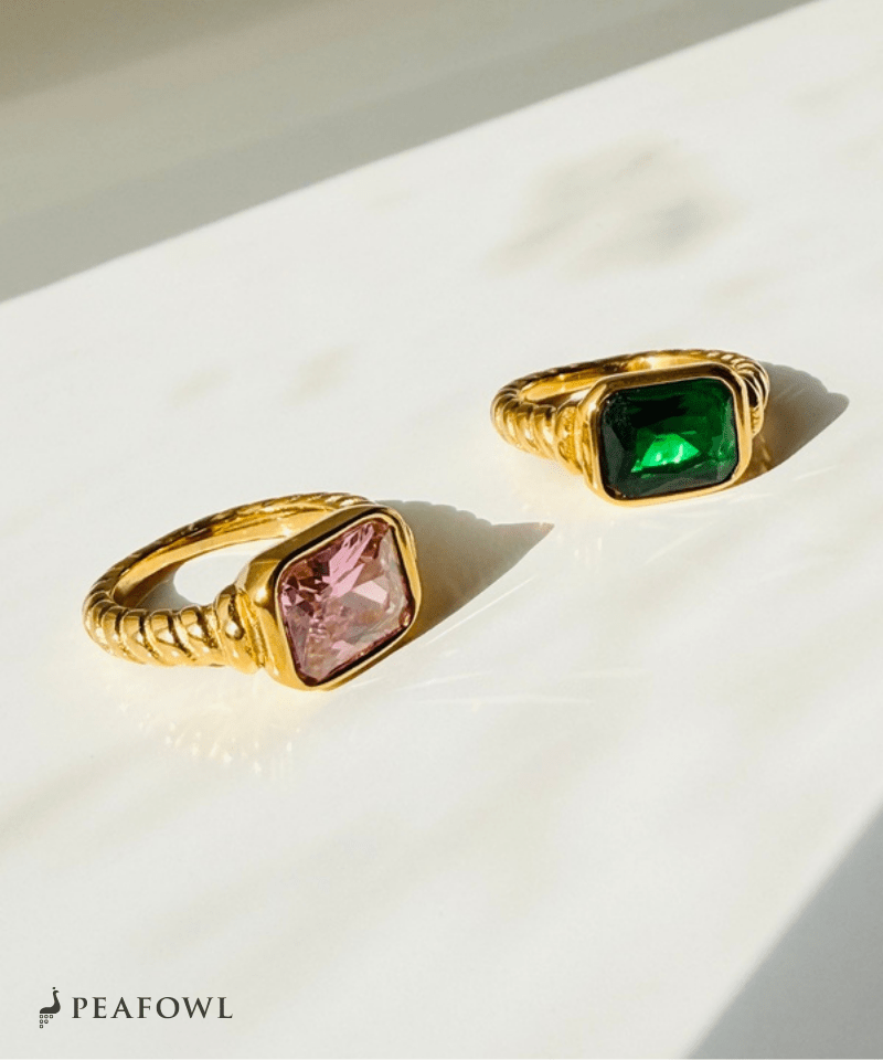 Twist Square Zircon Ring - peafowl