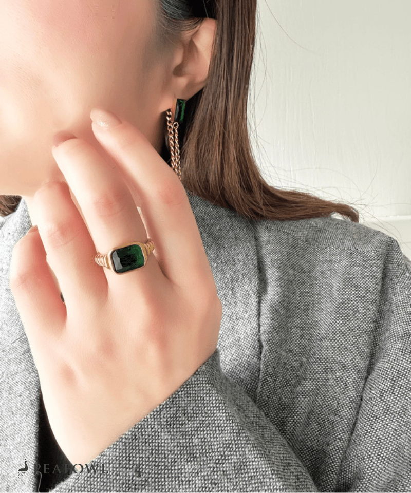 Twist Square Zircon Ring - peafowl