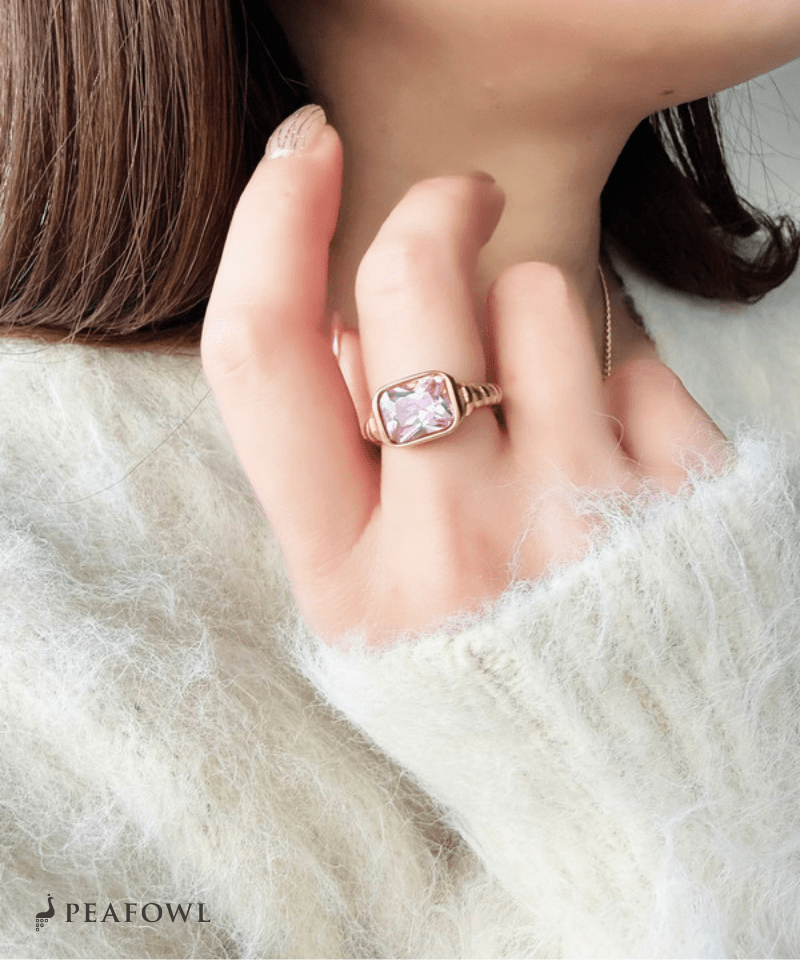 Twist Square Zircon Ring - peafowl