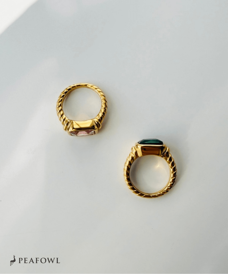 Twist Square Zircon Ring - peafowl