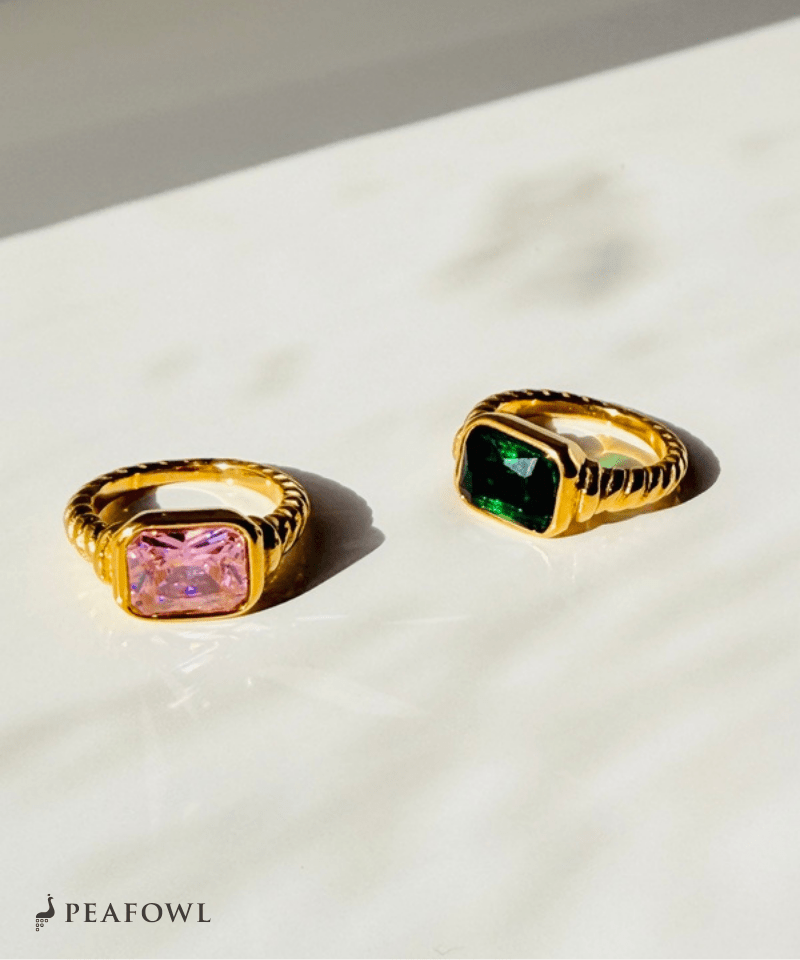 Twist Square Zircon Ring - peafowl