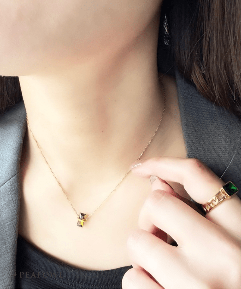 Vertical Green Zircon Necklace - peafowl