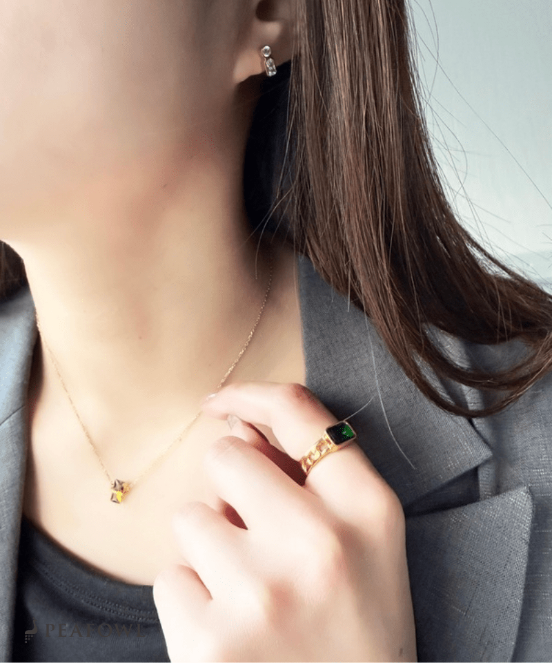 Vertical Green Zircon Necklace - peafowl