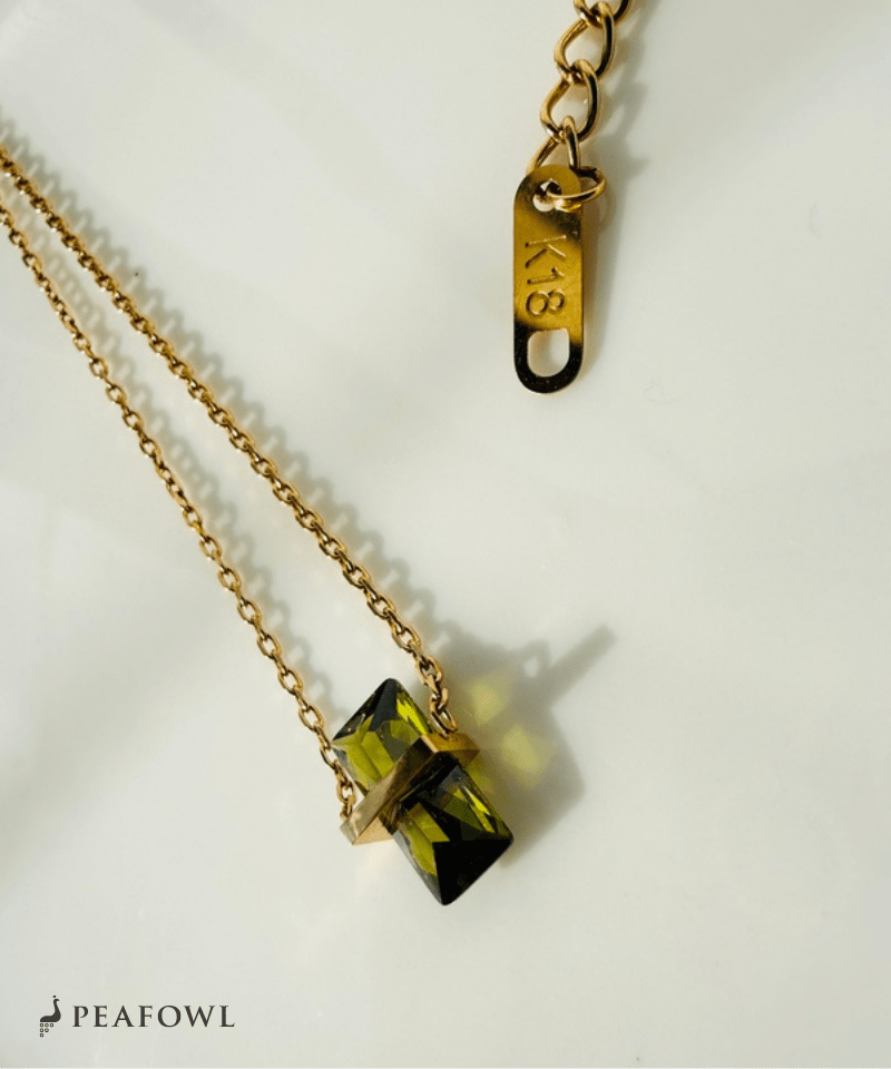 Vertical Green Zircon Necklace - peafowl