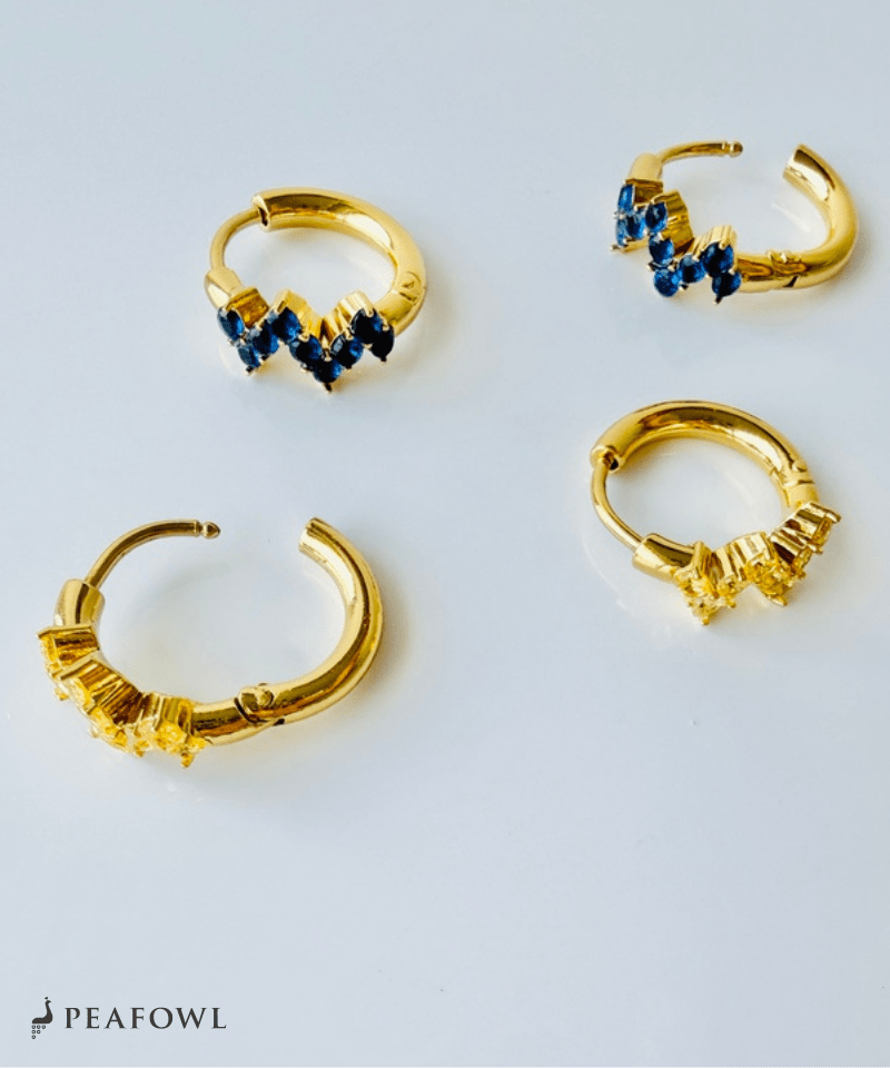 Wave Zircon Hoop Pierce - peafowl