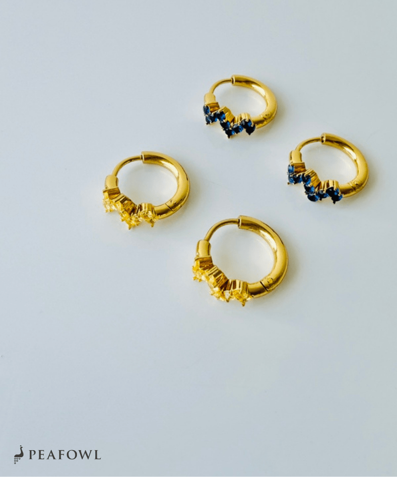 Wave Zircon Hoop Pierce - peafowl