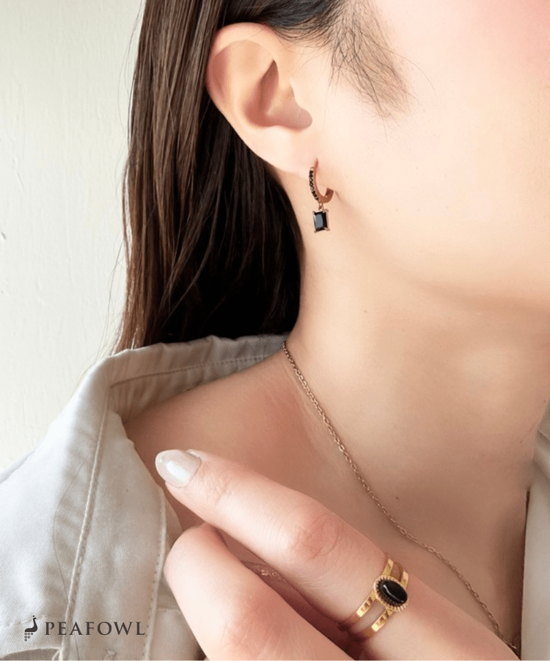 Zircon Hoop Pierce - peafowl