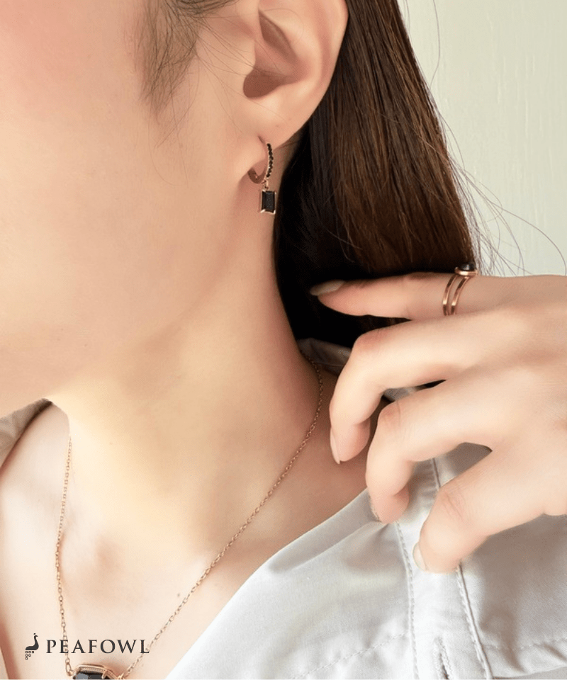 Zircon Hoop Pierce - peafowl