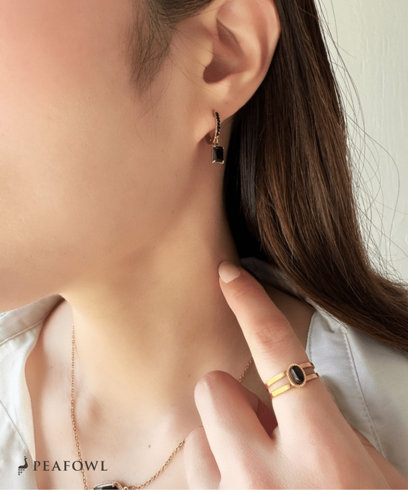 Zircon Hoop Pierce - peafowl