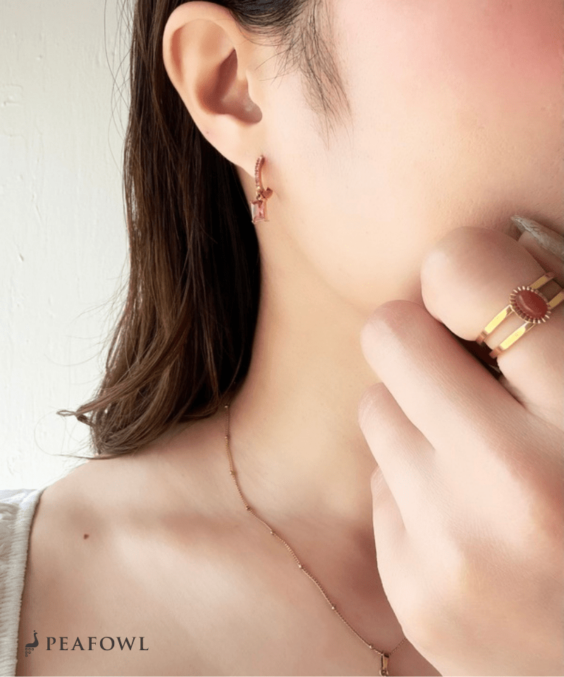 Zircon Hoop Pierce - peafowl